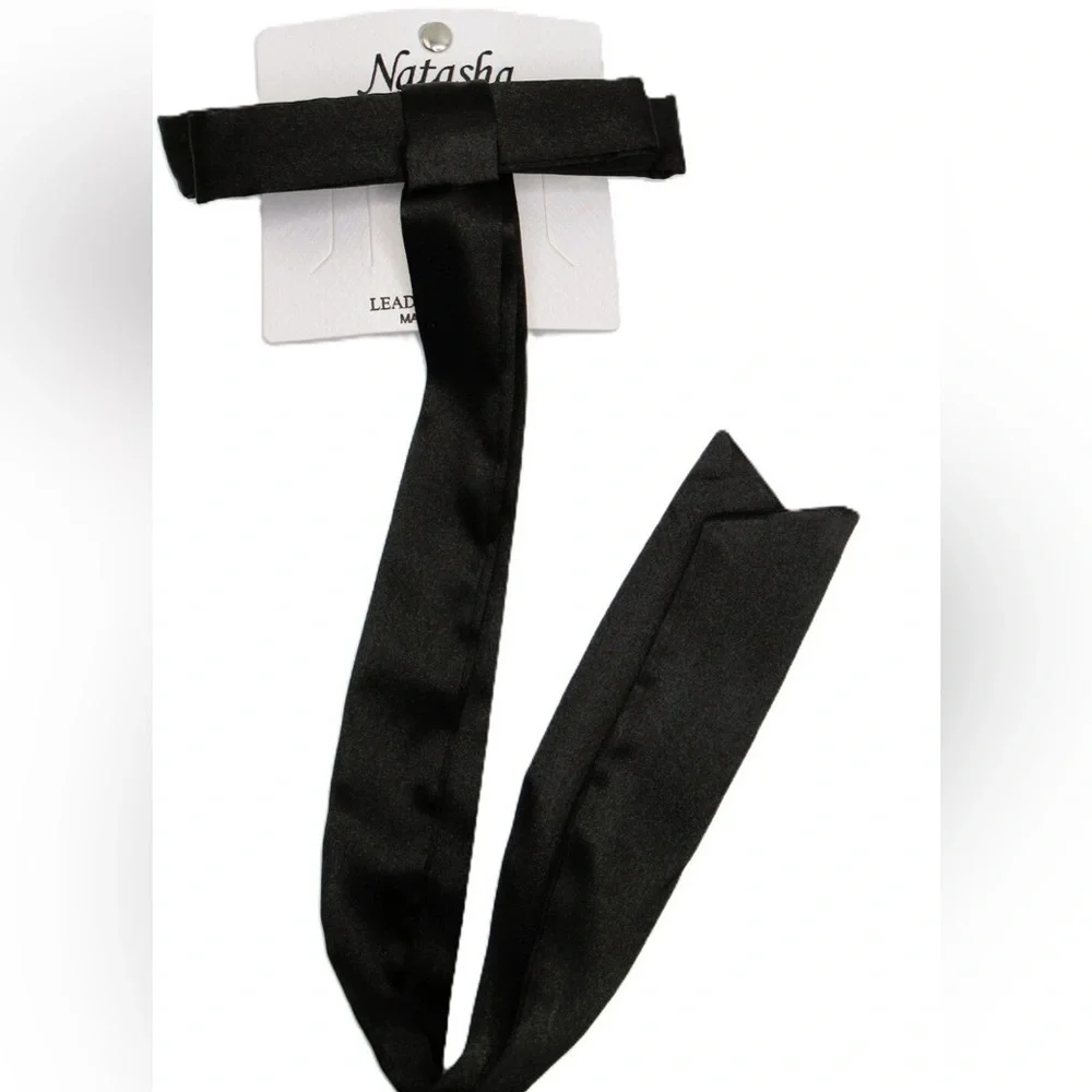 Natasha nwt set of 2 Black Silk Skinny Bow Barrette Long Tail Hair Bow Hair Clip